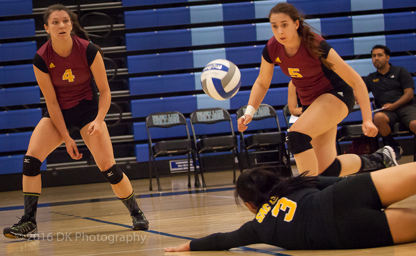 Halee Parnell, City College sophomore libero digs the ball in the third game in the Big 8 conference match against Folsom Lake College at Folsom Gym on Sept. 16th. ©2016 Dianne Rose