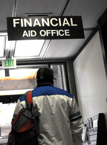 A student prepares to enter City College's Financial Aid Office. Photo by Monica Lungu