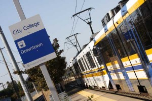 A light rail train departs City College station Oct. 5 bound for downtown Sacramento. ||  Randy Briggs || briggsr@imail.losrios.edu