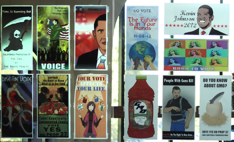 Posters created by students for the upcoming elections.