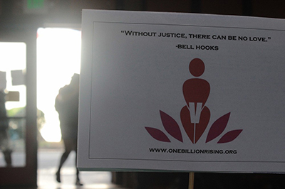 The One Billion Rising logo posted outside the Student Center. | T. William Wallin | wallintony@yahoo.com