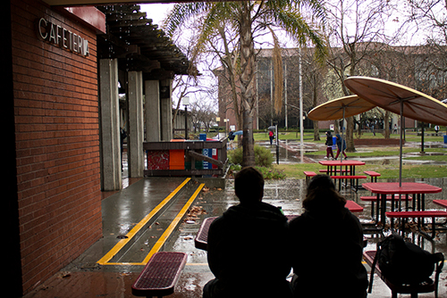 PICTURE OF THE DAY – 2/19/13 Two City College students sitting in front of the City Cafe during the rain. | Harold Williams | haroldwilliams2@yahoo.com