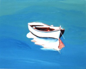 "White Boat" by Gregory Kondos, currently featured at Blue Line Art