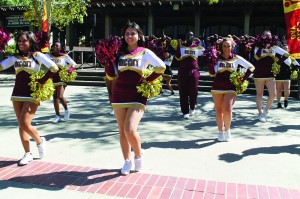 City College's cheer and dance performs pump up the audience during club day on the quad.