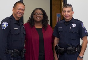 Special Appreciation reception held in RN 258 for Captain Valerie Cox, who will temporarily work at American River College. Coworkers and fellow Los Rios police officers D.Broussard and C. Wabanas attended to say good bye.  Tamara M. Knox//Staff Photographer//tmrknox@gmail.com