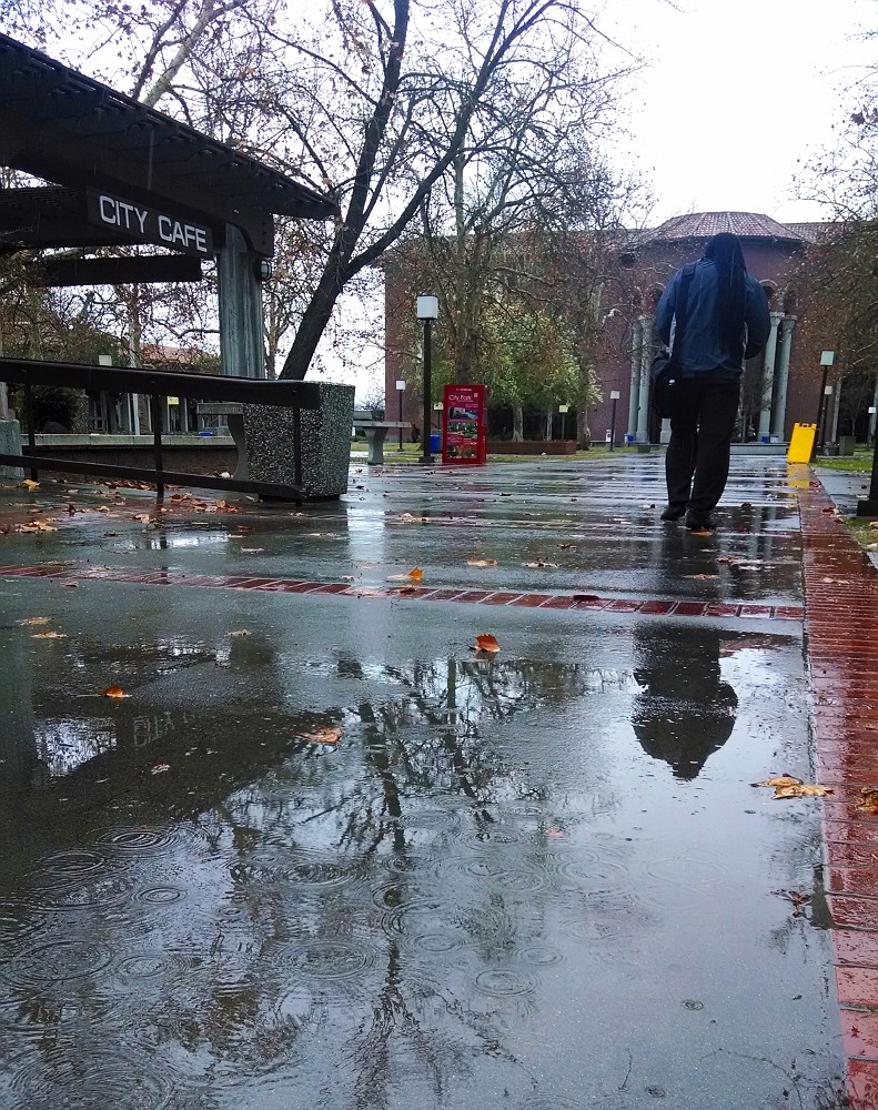 Students clear the walkways in the Quad Jan 30, making way for raindrops. Emily Foley | Staff Photographer