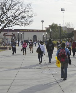 New and returning City college students on their way to class outside of North gym.