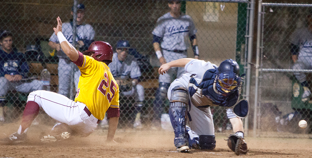 City College sophomore infielder/catcher Jerrod Bravo slides across home in the 6th inning against Yuba College March 6 at Union Stadium. The Panthers went on to defeat the 49ers 11-2. Photo by Dianne Rose | Staff Photographer | dianne.rose.express@gmail.com
