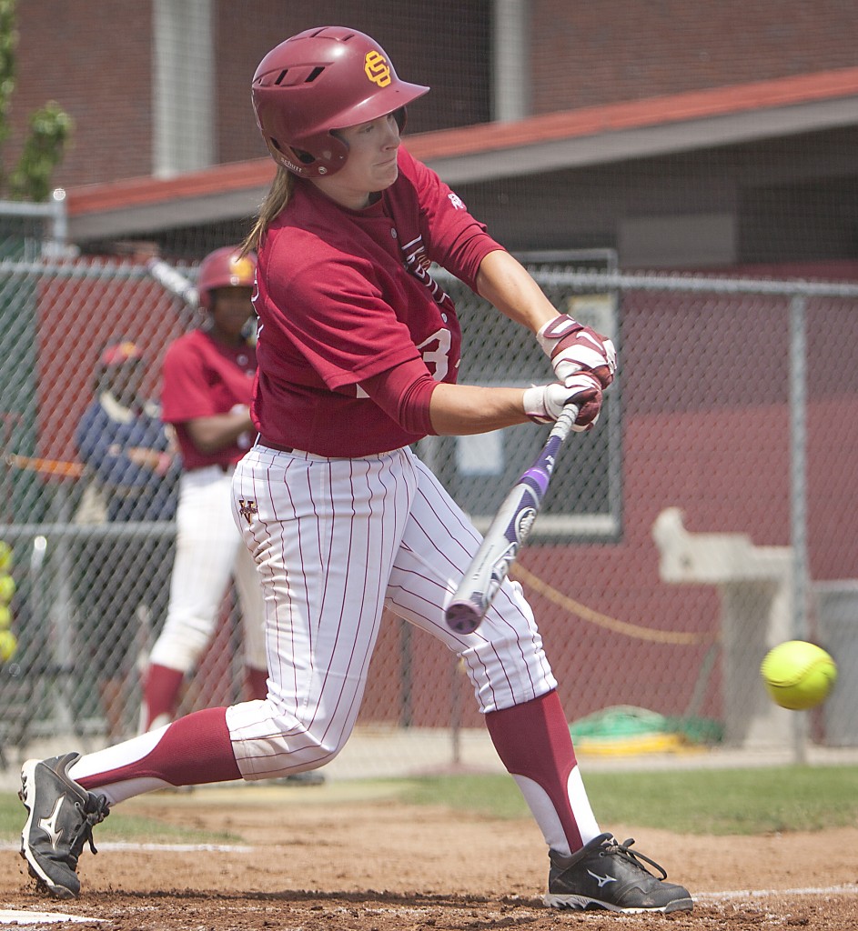 Morgan Green, City College sophomore infielder, at bat during playoff game May 4 against Reedley College at The Yard. City College won in the bottom of the fifth inning 11-0 to continue in the playoffs. Photo by Dianne Rose | Staff Photographer | dianne.rose.express@gmail.com