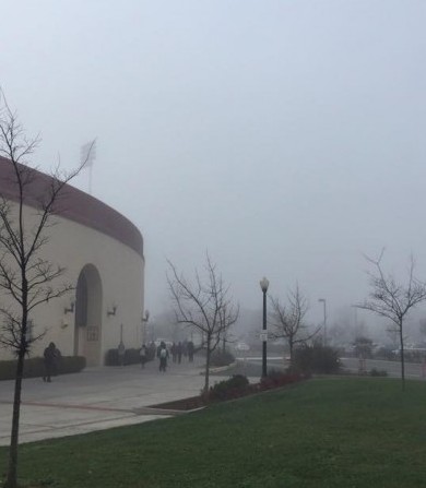 Hughes Stadium shrouded in fog on Tuesday morning. Photo by MJ Ongoy // Social Media Manager // thatswhatmjsaid@gmail.com
