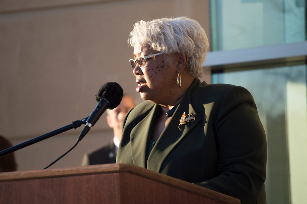 Sacramento City College President, Dr. Kathryn E Jeffery, speaking at the five-year celebration of the Sacramento City College West Sacramento Campus Jan 29. Luisa Morco | Staff Photographer | luisamorco.express@gmail.com