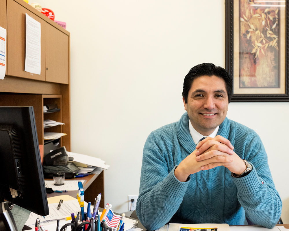 City College Dean, Art Pimentel, poses for a
photo in his office at the West Sacramento
Center, January 27, 2015. Luisa Morco|luisamorcoexpress@gmail.com
