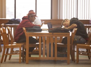 City College students Austin Shiber, on right, and Travis Magness, on left, study for midterms in the Learning Resource Center March 4, 2015. Vanessa Nelson | Staff <span id=