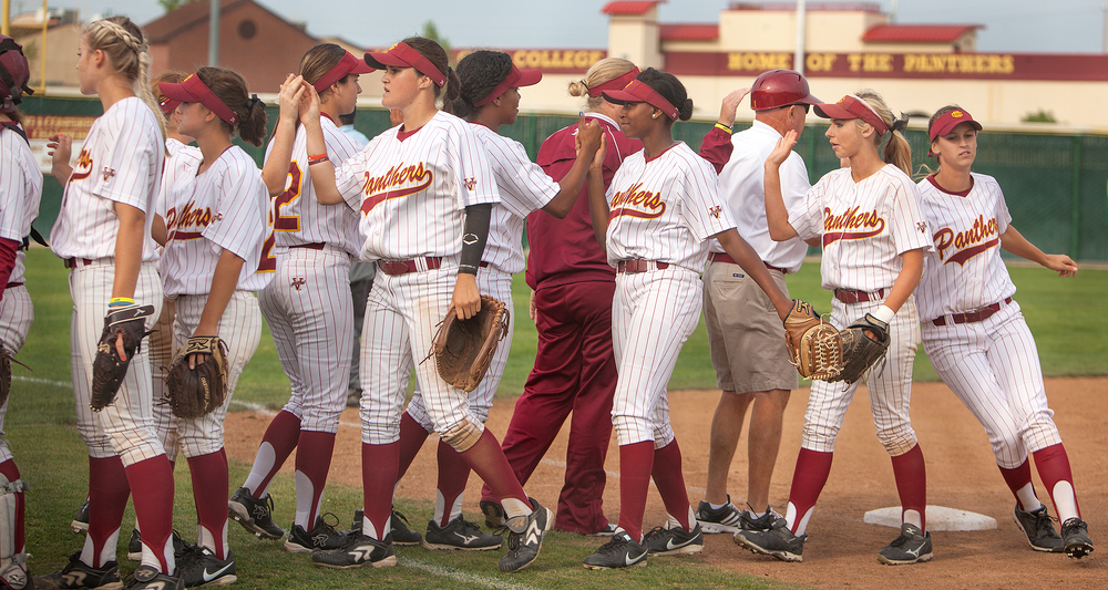 City College softball team celebrates a potential playoff birth with team high fives in the victory against San Joaquin Delta College at The Yard on April 21.

Dianne Rose / dianne.rose.express@gmail.com