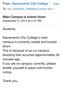 A screenshot of a student's phone shows the exact time they got the email alert sent out to all registered student gmail accounts.