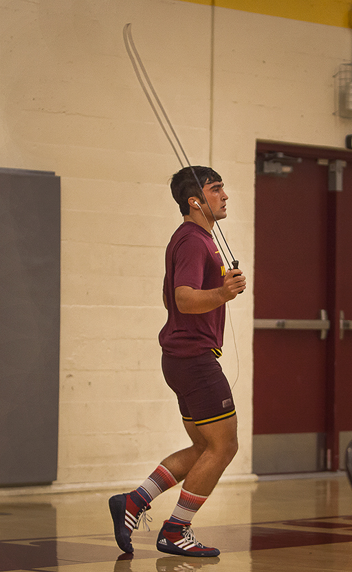 City Colleges Dylan Forzani warming up before his match against Sierrra College at the North Gym on Oct. 14th. Photos by Dianne Rose