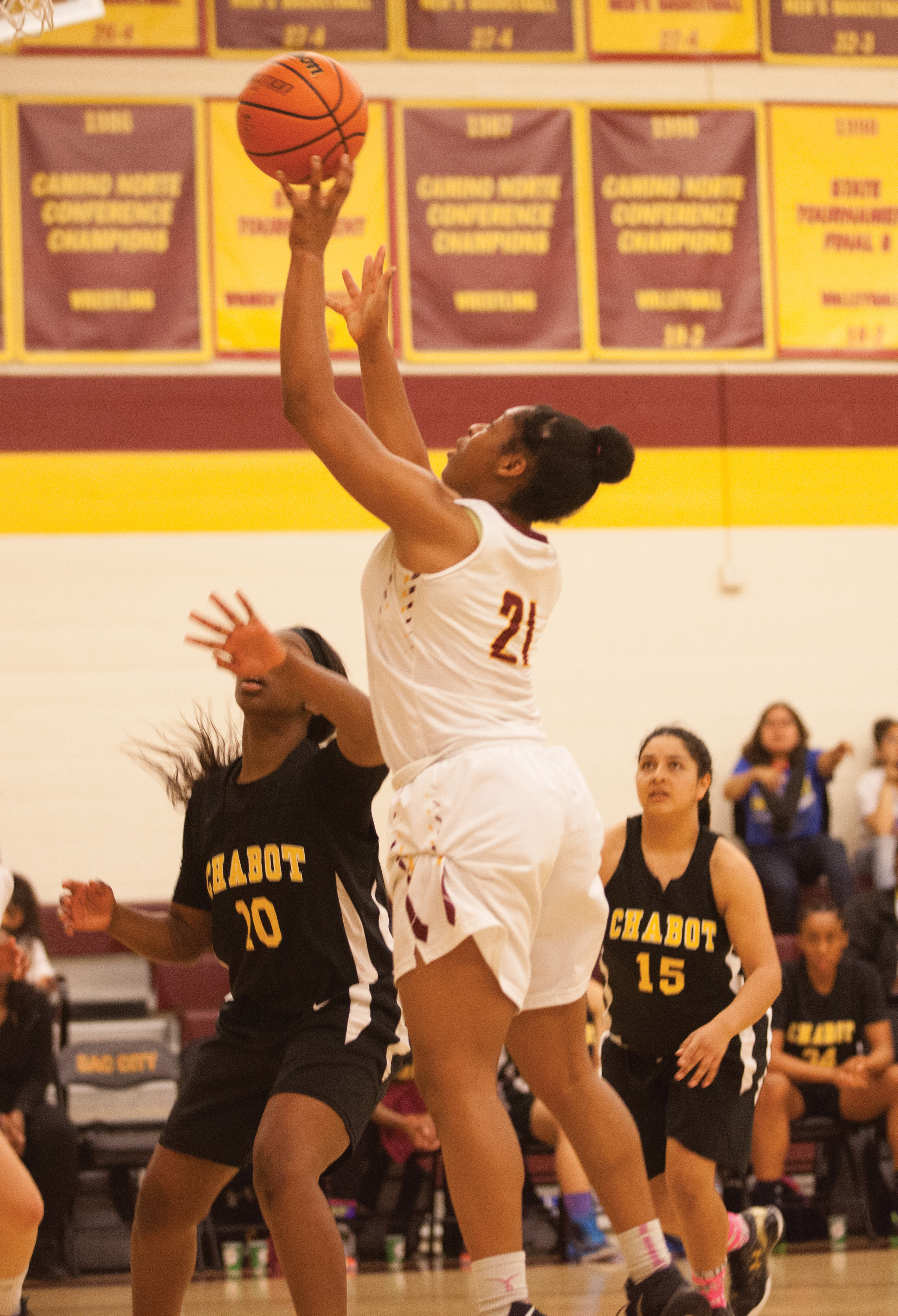 City College student Kristen Gooding scores in the second quarter of the game against Chabot Saturday Feb 27. The panthers went on to win 72-65 Photo By Vanessa S. Nelson • vanessanelsonexpress@gmail.com