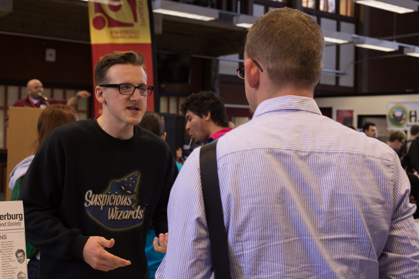City College student Ralph Tilson, pyschology major, speaks to a student about the Secular Student Alliance on Club Day in the Student Center March 3, 2016. Hector Flores, Staff Photographer. | hectorfloresexpress@gmail.com