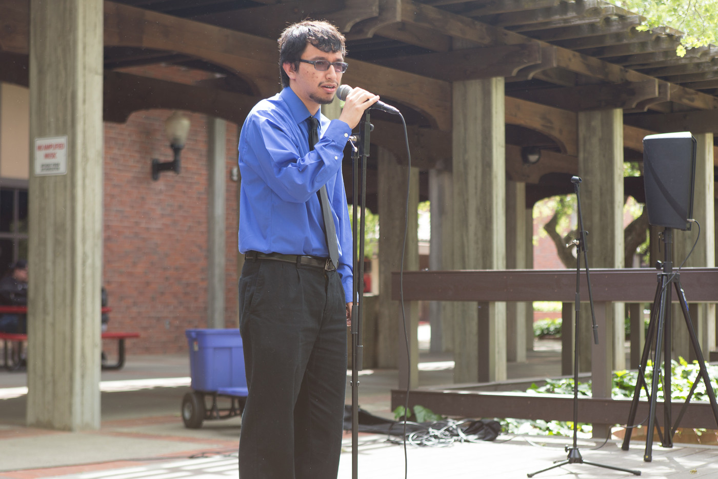 City College student Raymond Concha, international studies major, speaks to students in the Quad during candidate forums April 7, 2016. Concha is running for the position of Student Senate Vice President uncontested. Hector Flores, Staff Photographer. | hectorfloresexpress@gmail.com