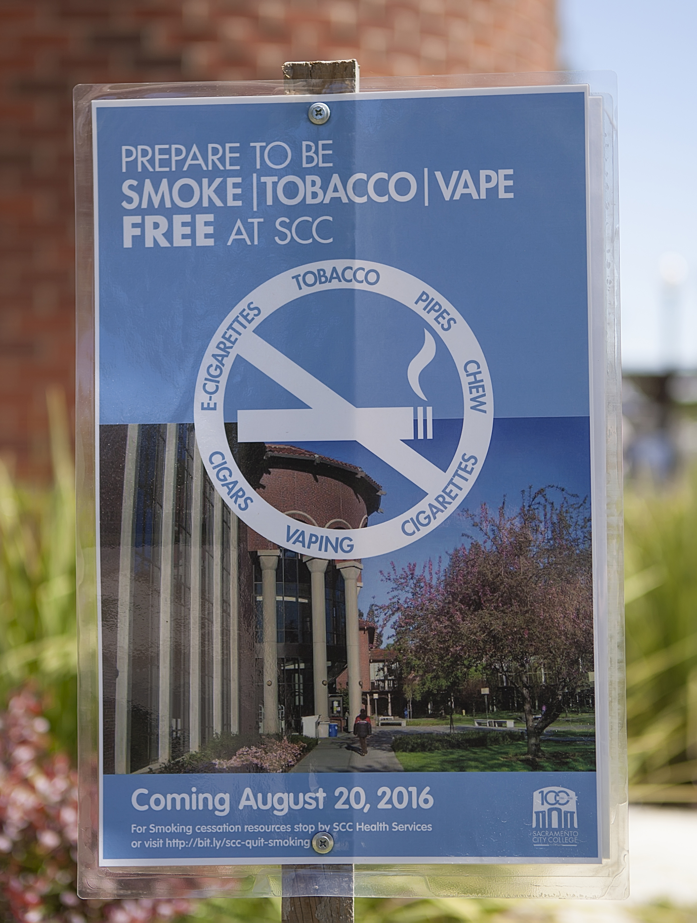 Smoke-free signs line City College campus informing students of the new policy. Photo by Vanessa S. Nelson. | vanessanelsonexpress@gmail.com