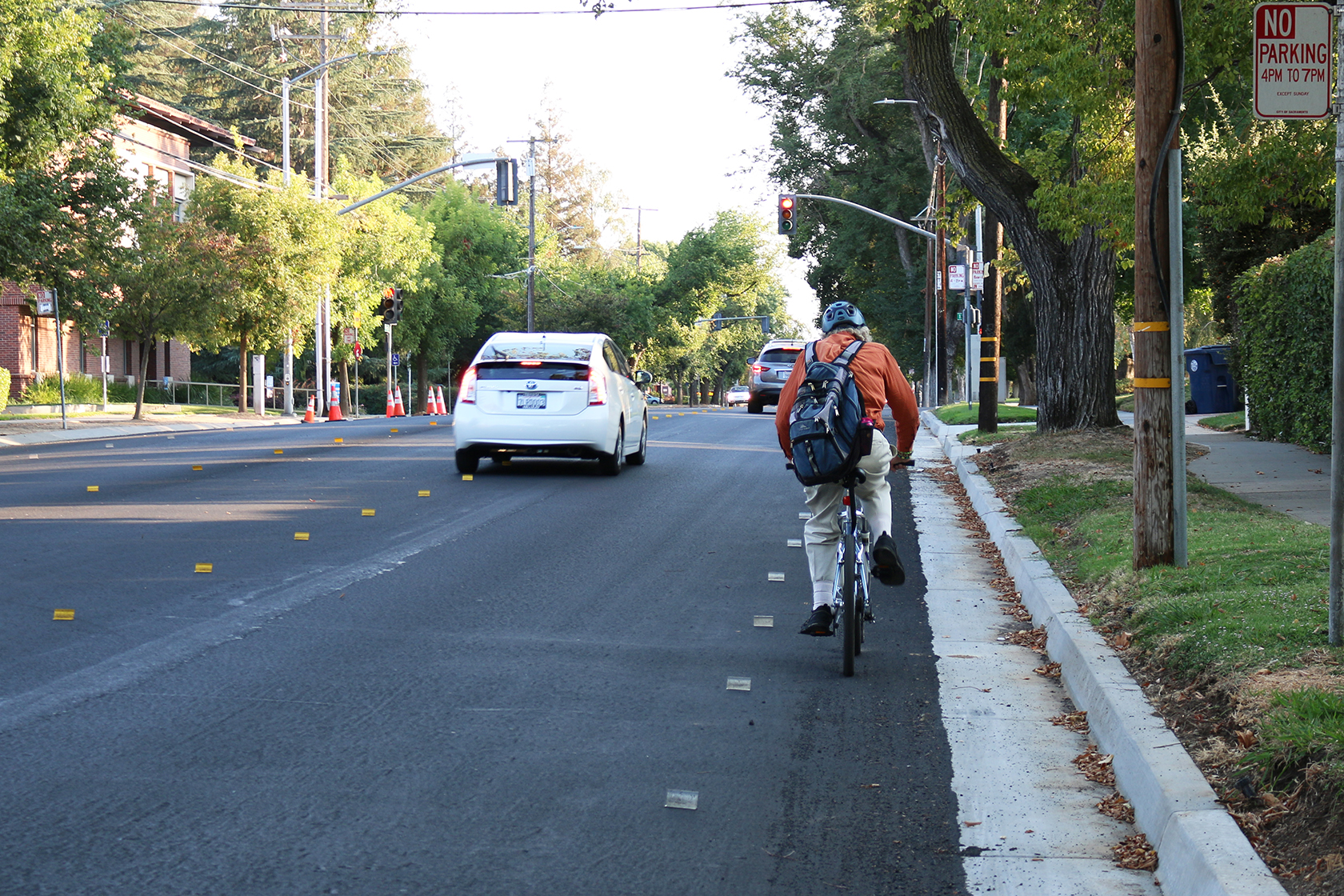 After a submission to Sacramento City Council in 2010 documenting dangerous riding conditions for bicyclists, a section of Freeport Blvd is being reduced to two-lane traffic to add space for bike lanes. Corey Browning | coreybrowningexpress@gmail.com | Staff Photographer