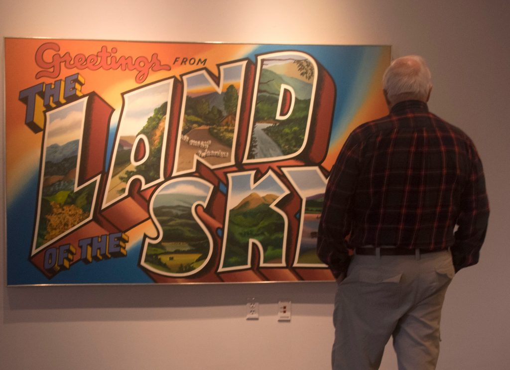 City College Student Roger Ewers, stopping by the Kondos Gallery’s new show for former professor Darrell Forney who taught at City College for 34 years. The show is titled: “The Paintings of Darrell Forney”.  Sonora Rairdon| Staff Photographer| srairdon.express@gmail.com