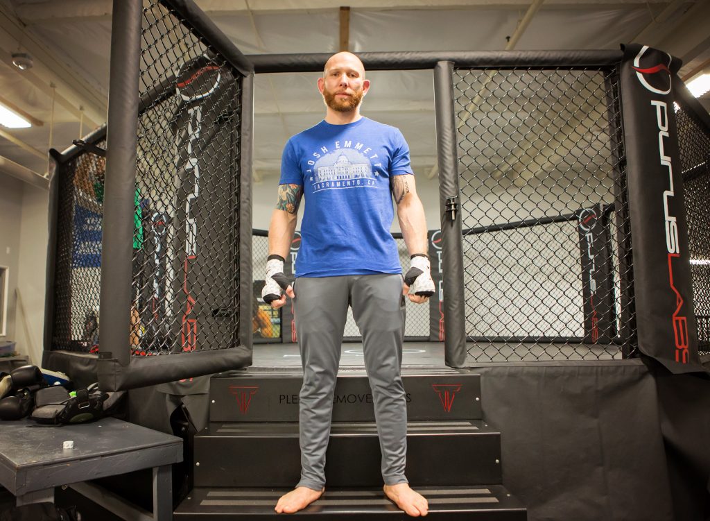 Former City College student and U.F.C. featherweight Josh Emmett steps into the octogon Feb. 14 at Urijah Faber’s Ultimate Fitness in Sacramento. Emmett will fight Jeremy Stephens Feb. 24 at U.F.C. Fight Night. | Photo by Vanessa S. Nelson | vanessanelsonexpress@gmail.com
