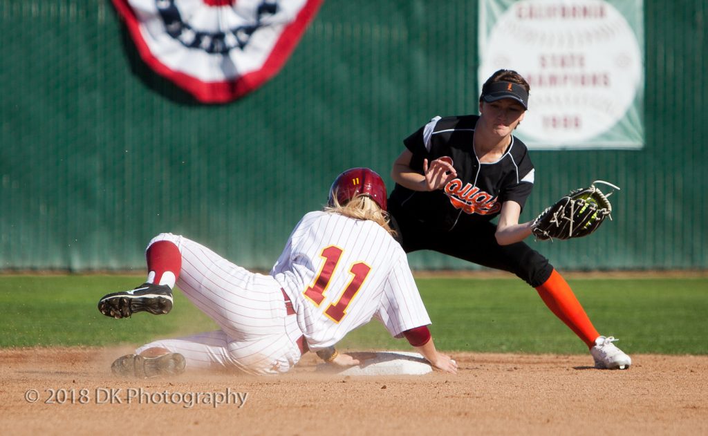 City College sophomore Sydney Craft steals second base Feb. 14 against Lassen College at The Yard. Craft drove in two runs over two games in City's final home games April 21 against Folsom Lake College. | Photo by Dianne Rose | diannekayphotos@gmail.com