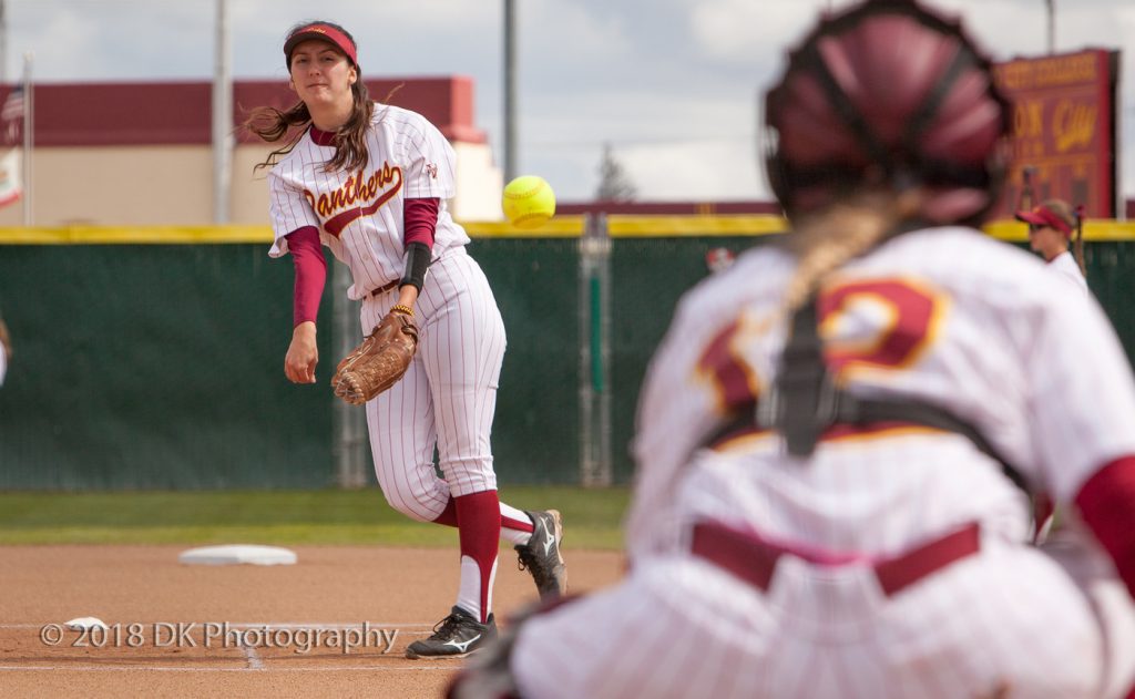 City College pitcher Marah Range warms up before a March home game at The Yard. Range won the series-clinching game against No. 2 Feather River Saturday. | Photo by Dianne Rose | diannekayphotos@gmail.com