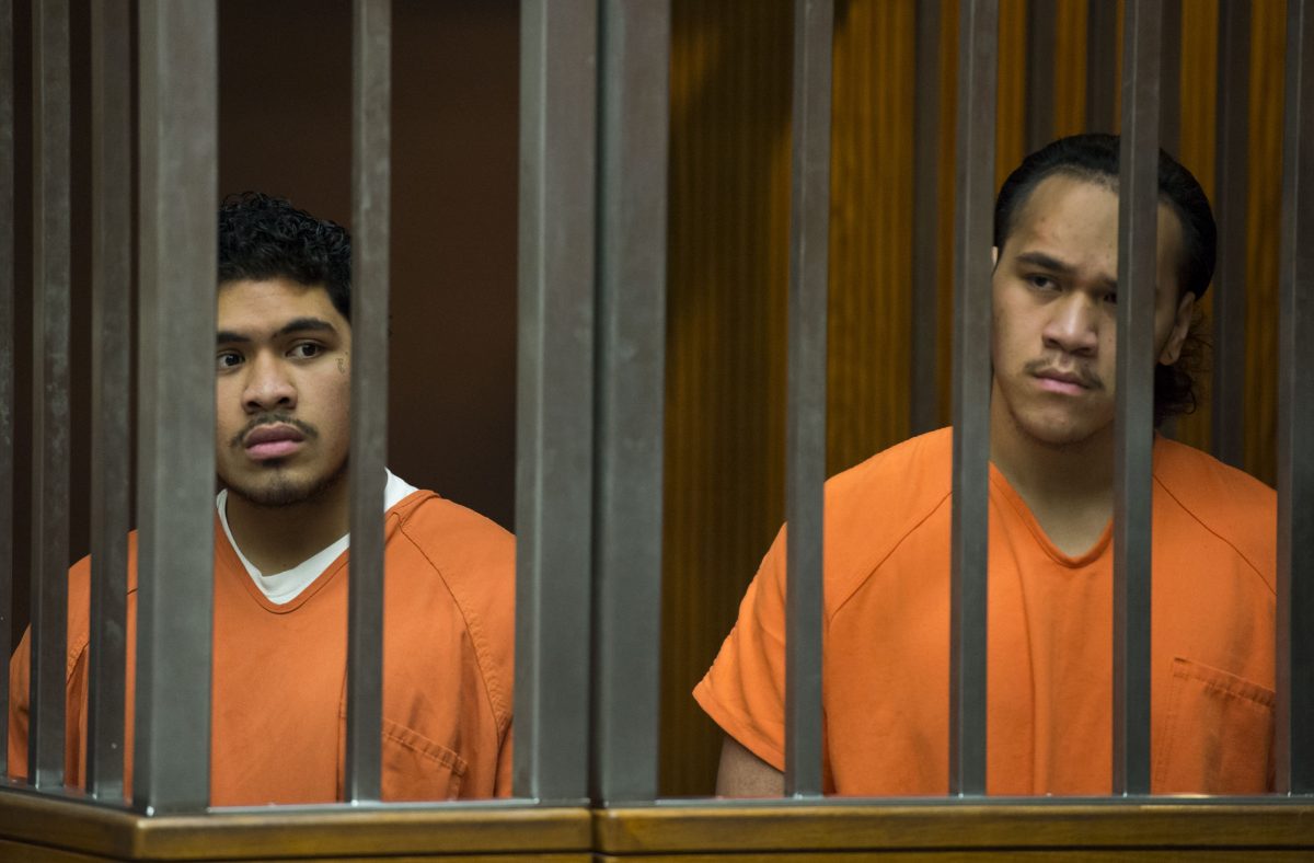 Tevita Kaihea, left, and Charlie Hola, right, were officially charged with murder and attempted murder, Thursday, December 31, 2015, in Sacramento Superior Court for the Sept. 3 Sacramento City College shooting that killed Sacramento-area man, Roman Gonzalez.