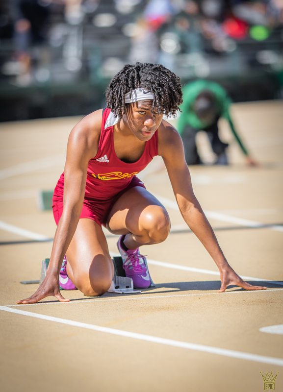 Tanesha+Sullins+%28FR%29+gets+focused+in+the+starting+blocks+in+the+7th+heat+of+the+400+meter+dash+at+the+Hornet+Invitational+at+Sac+State.+%0APhoto+by+Ryan+Middleton+%7C+Photo+Editor+%7C+rmiddleton.express%40gmail.com