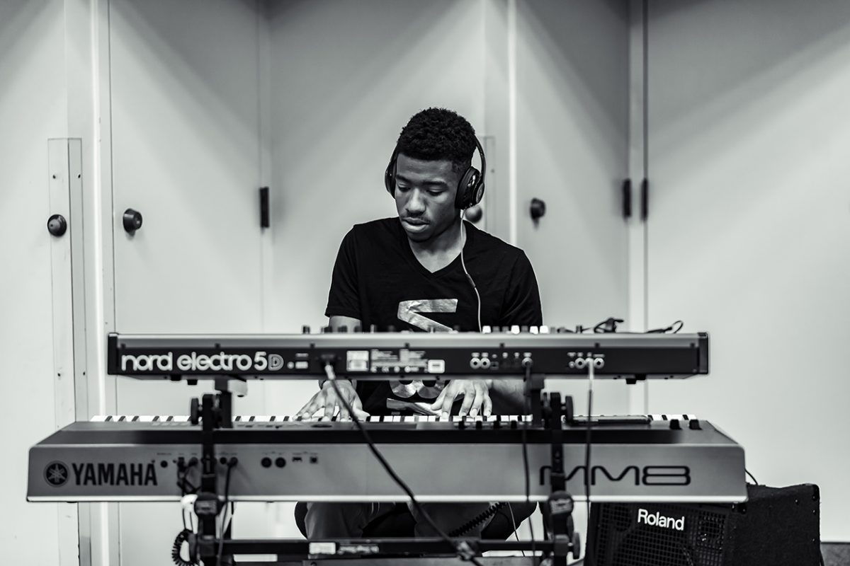Keyboardist DJ Barbee during rehearsal with the SCC Commercial Music Ensemble | Performing Arts Center- City College Campus | Sacramento, CA  | Tuesday 04-23-2019 | Photo by Niko Panagopoulos | Staff Photographer | npanagopoulos.express@gmail.com