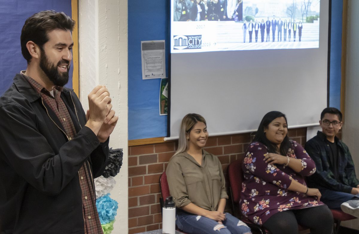 Jesus Limon Guzman, English Professor and equity coordinator, answers questions from students during the Undocumented Student Week of Action at the Advocating for Immigrant Rights Workshop held in the RASA/ASHE center at City College Tuesday, Oct. 15, 2019. (Sara Nevis/snevis.express@gmail.com)