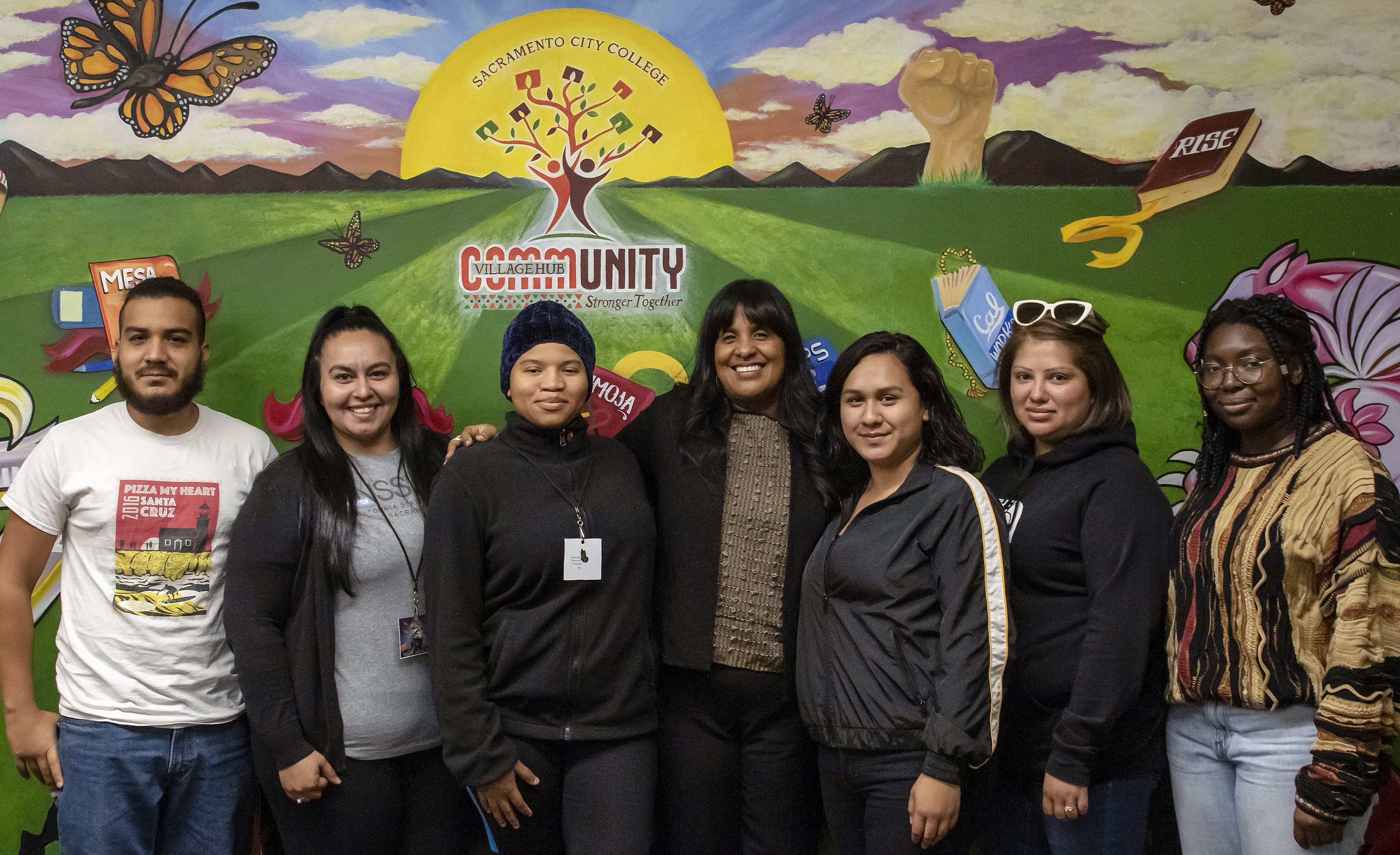 Anayansi Prado (center), documentary filmmaker, and Sacramento State and City College students during the meet and greet before the screening of “The Unafraid” during the Undocumented Student Week of Action at the Student Center at City College Friday, Oct. 18, 2019. (Sara Nevis/snevis.express@gmail.com)