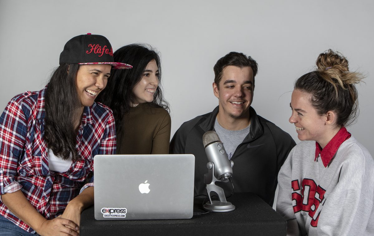 (left to right) Sara Nevis, photo editor; Rose Vega, co-editor-in-chief; Ben Irwin, webmaster; and Danielle McKinney, co-editor-in-chief, at City College Wednesday, Nov. 20, 2019.