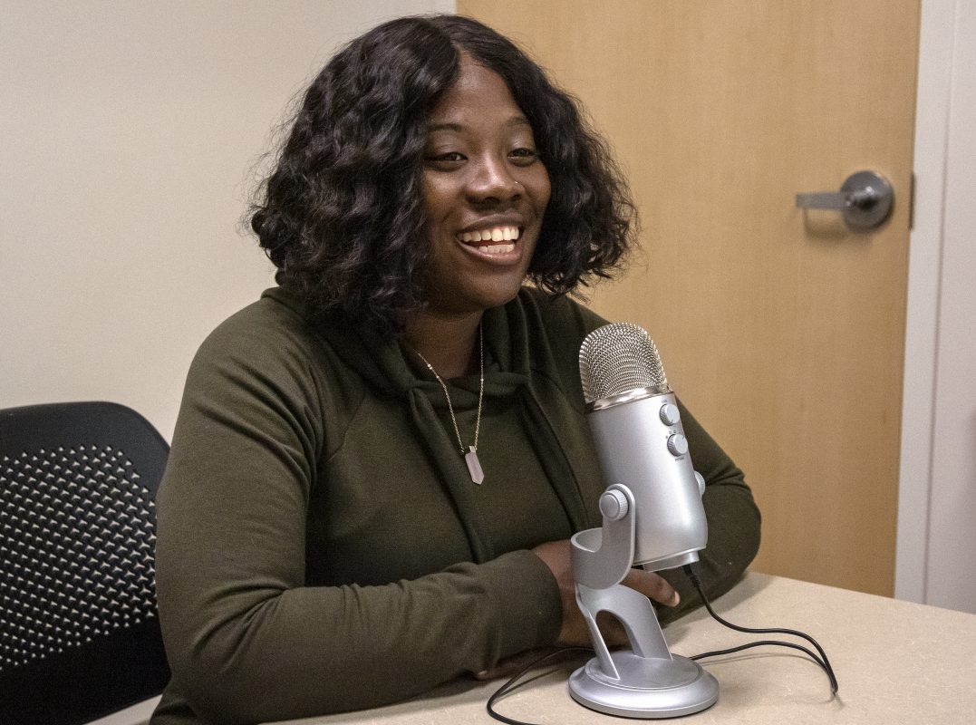 Taylor McClure, Black Student Union president and journalism major, during the second edition of the City Talk podcast Wednesday, Nov. 13. 2019. (Sara Nevis/snevis.express@gmail.com)