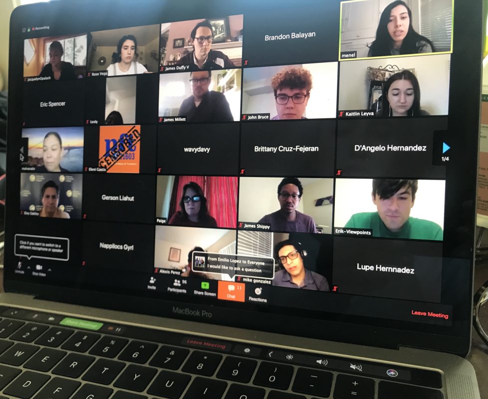 Student reporters, editors and advisors take place in a teleconference with California Community Colleges Chancellor Eloy Ortiz Oakley Tuesday, April 14, 2020. (Rose Vega/rvega.express@gmail.com)