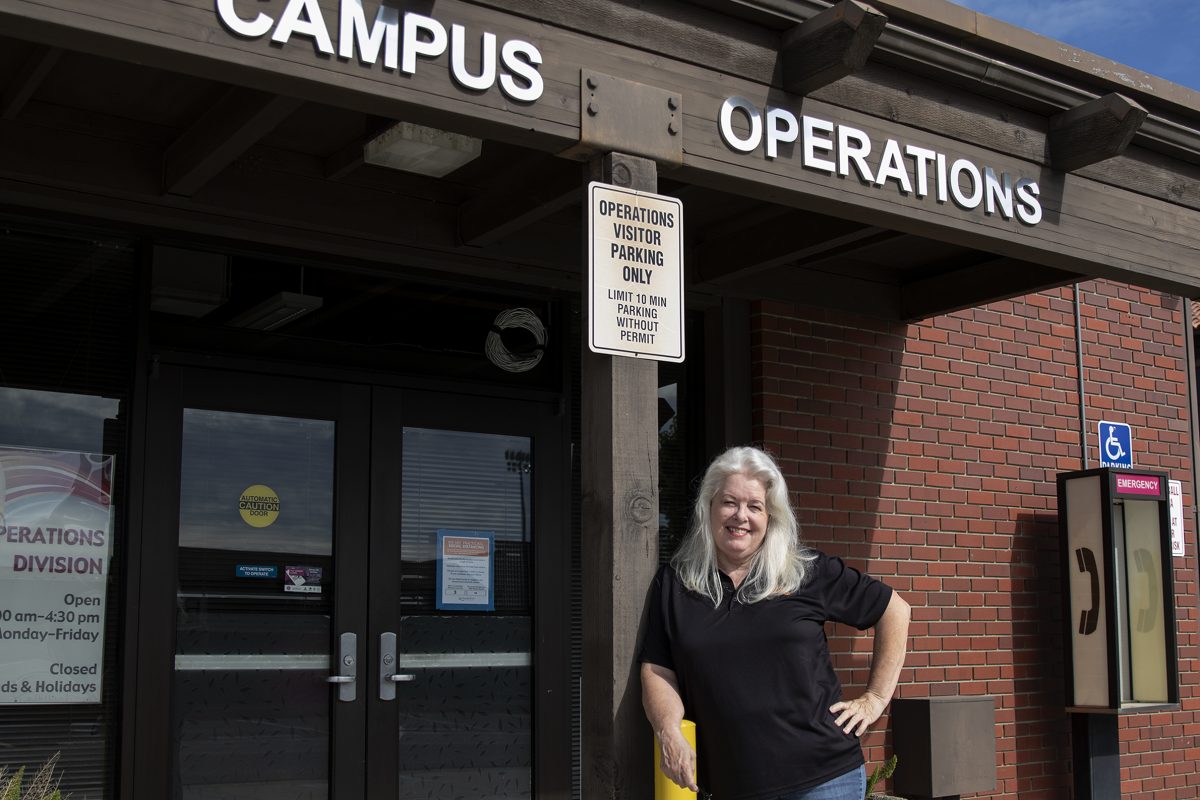 Karen Chewning, retired in May after 35 years as an operations technician, stands outside her now former office at City College Monday, June 1, 2020. (Sara Nevis/snevis.express@gmail.com)