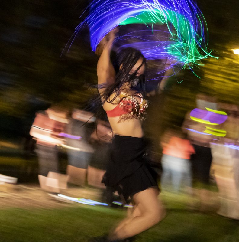 Qu’in dances with a pixel whip at the Defund the Police: An Act of Radical Joy block party at Frank Seymour Park in Sacramento, California, Friday, July 3, 2020. There was music, dancing and performers for over a hundred people in the park. (Sara Nevis/snevis.express@gmail.com)