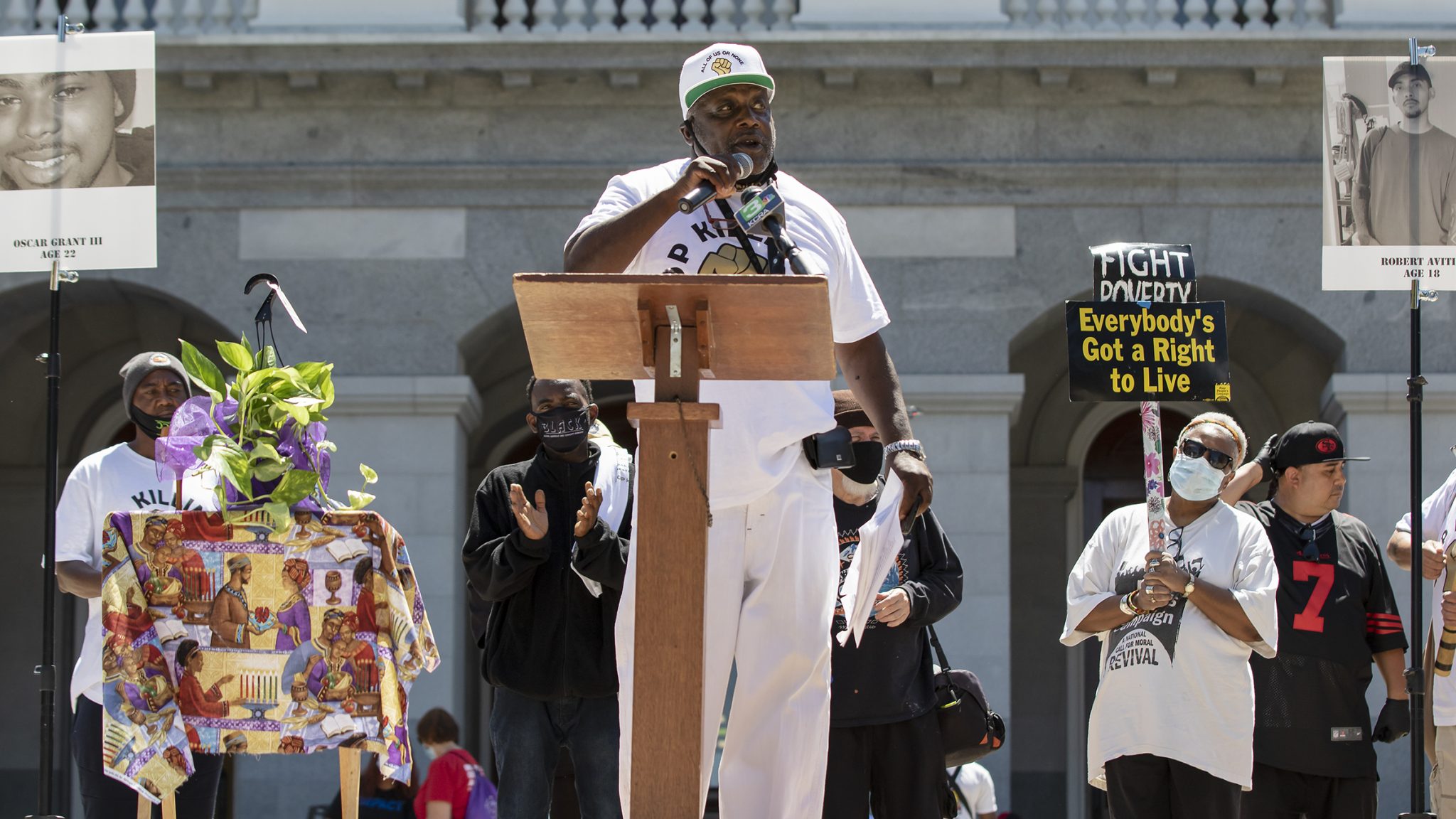 Dorsey Nunn, founding member of All of Us or None and executive director of Legal Services for Prisoners with Children, speaks to people gathered at the “Stop Killing Us” event organized by All of Us or None of Us and other collaborators at the California State Capitol in Sacramento, California, Wednesday, July 1, 2020. (Sara Nevis/snevis.express@gmail.com)