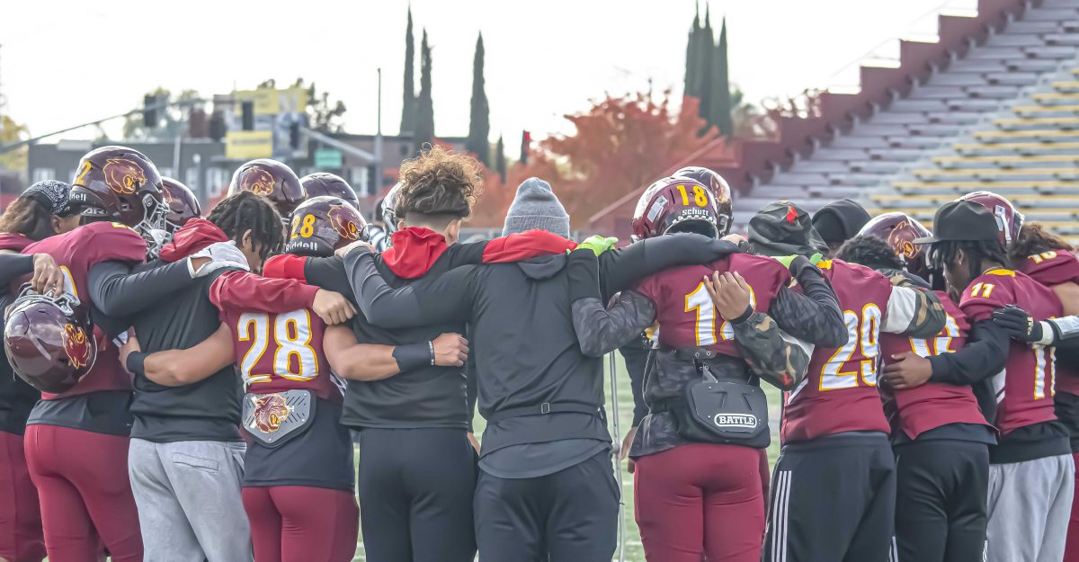 City College Panthers huddle up for the last game of the 2022 season against the Reedley College Tigers at Hughes Stadium on Saturday, Nov. 12, 2022

Photo credit: Neezy Jeffery / njeffery.express@gmail.com