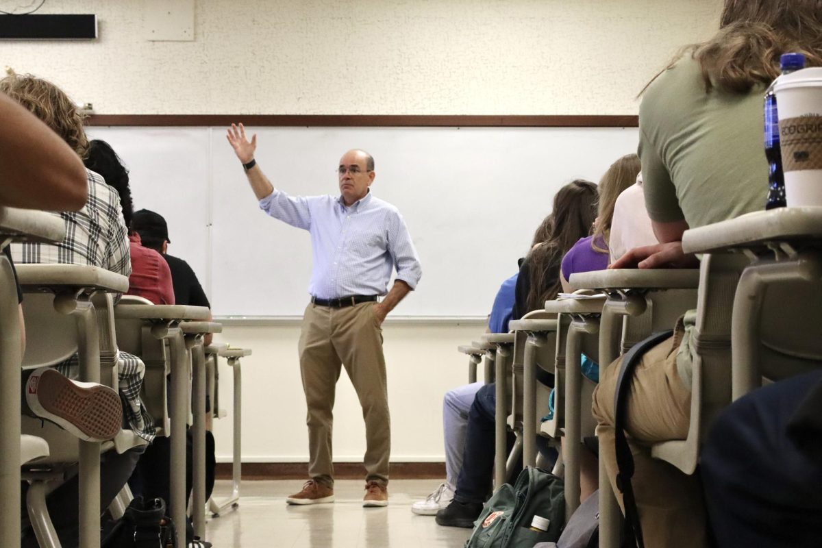 Professor Paul Frank discusses the importance of the U.S. Electoral College to a class of Sacramento City College students on Monday, Oct. 18, 2024, in Sacramento, Calif. 
