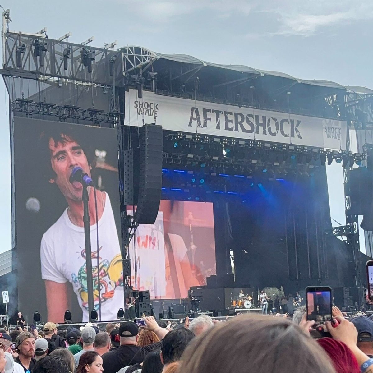Lead Vocalist and member of the All-American Rejects Tyson Ritter performs to the crowd of thousands at the music festival Aftershock, at Discovery Park on Thursday, Oct. 2, 2025 in Sacramento, Calif.