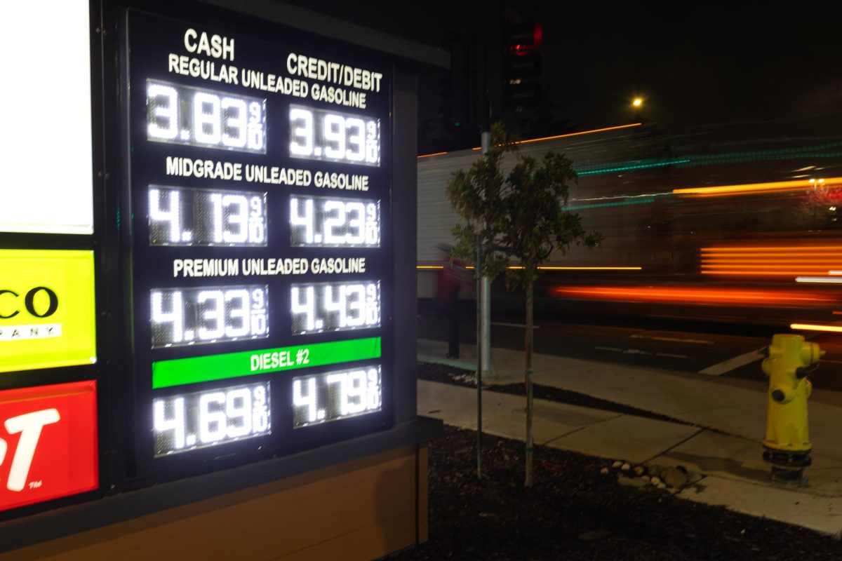 Road sign pylon that portrays gas prices on Thursday, Nov. 4, 2025, in Woodland, Calif.