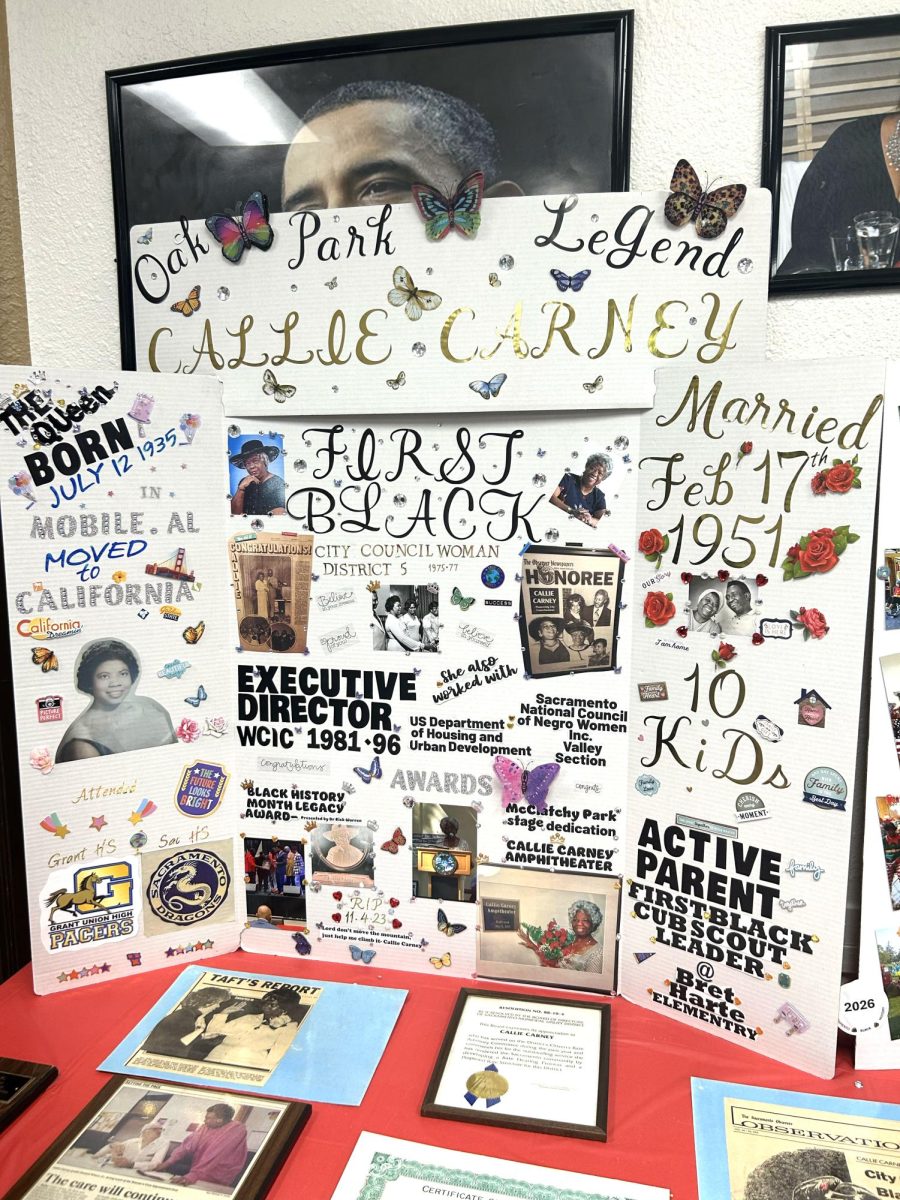 An extravagant display shows the life and accomplishments of Callie Carney, who was Sacramento’s first Black councilwoman. This display was part of an exhibit that ran from Feb. 9 to Feb. 15 at Florin Square in Sacramento, Calif.