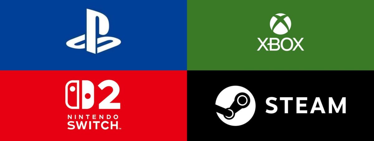 Brand marks of Sony's PlayStation, Microsoft's Xbox, Nintendo Switch and Valve Corporation's Steam.