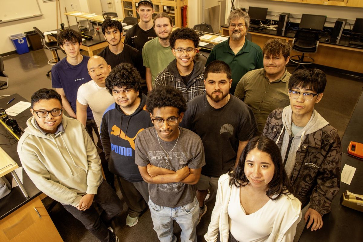 The Sacramento City College students in Physics 430 take time from their laboratory class for a group photo at Mohr Hall labs on April 8, 2026 on campus in Sacramento, Calif. The class is the final in a series of rigorous physics classes preparing them to transfer to 4-year universities. (Express/ Bob Fredenburg)
